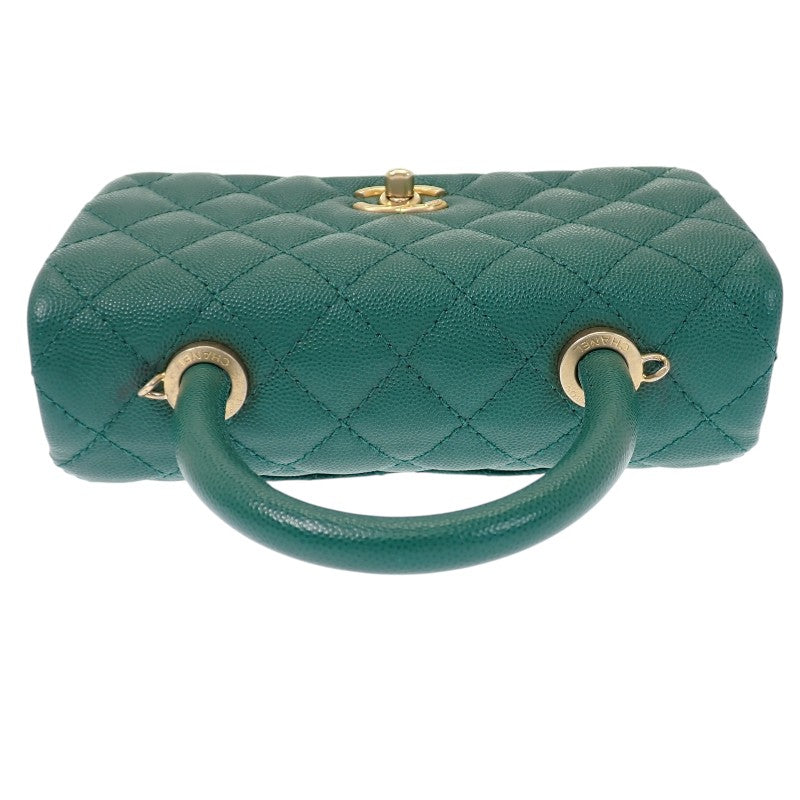香奈兒 CHANEL Coco Handle XS 頂部提把 A92990 兩用包 魚子醬皮革 綠色 金色五金 女士【中古】【AB級】