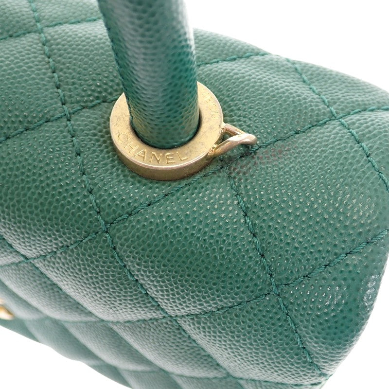 香奈兒 CHANEL Coco Handle XS 頂部提把 A92990 兩用包 魚子醬皮革 綠色 金色五金 女士【中古】【AB級】