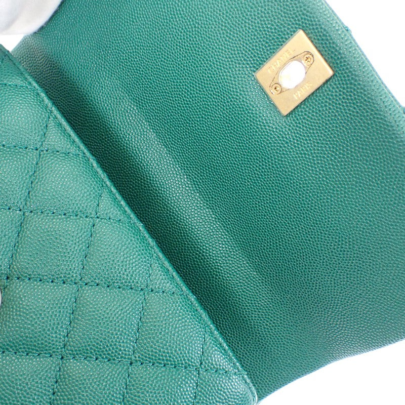 香奈兒 CHANEL Coco Handle XS 頂部提把 A92990 兩用包 魚子醬皮革 綠色 金色五金 女士【中古】【AB級】