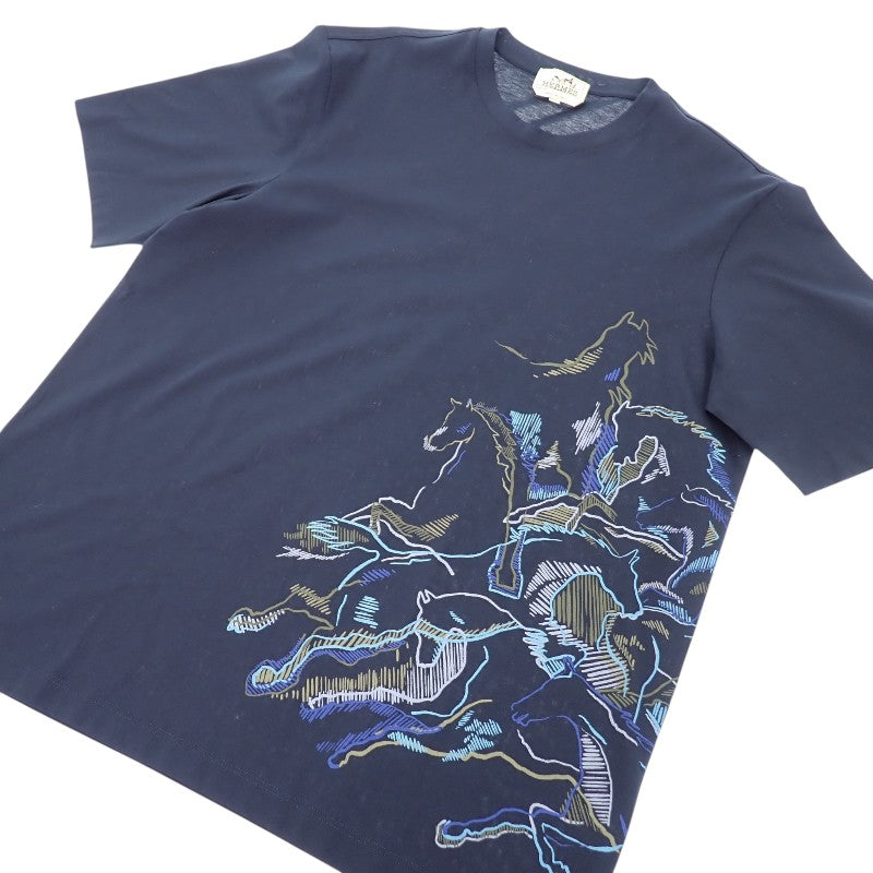 エルメス HERMES カヴァルカード L 半袖Tシャツ コットン ネイビー メンズ【中古】【Aランク】