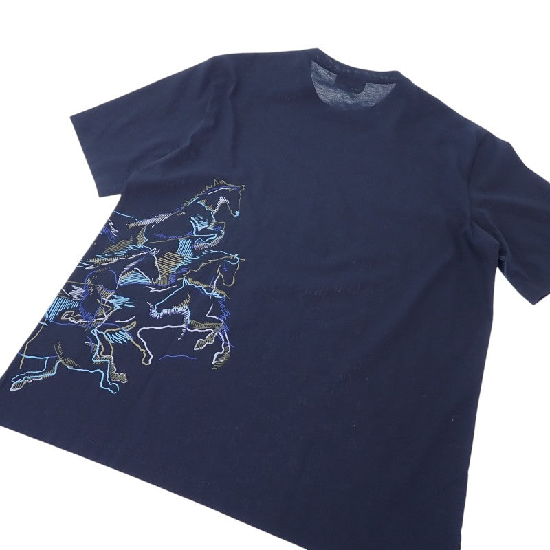 エルメス HERMES カヴァルカード L 半袖Tシャツ コットン ネイビー メンズ【中古】【Aランク】