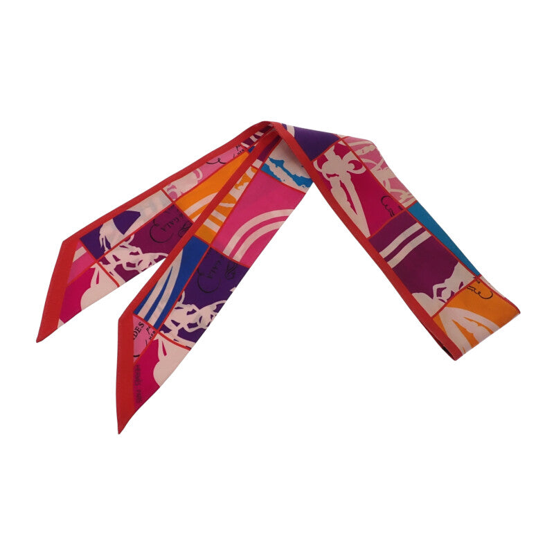 エルメス HERMES ツイリー BRIDES de GALA En Desordre 無秩序 062296S 13 スカーフ シルク レッド ルージュ ヴァイオレッド ローズ レディース【中古】【Bランク】