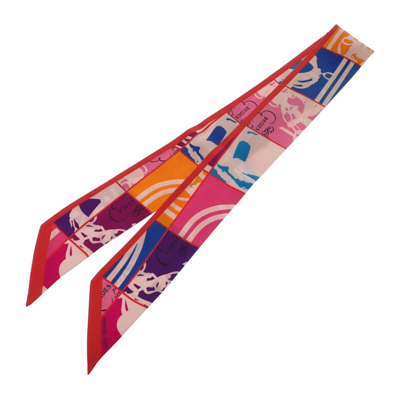 エルメス HERMES ツイリー BRIDES de GALA En Desordre 無秩序 062296S 13 スカーフ シルク レッド ルージュ ヴァイオレッド ローズ レディース【中古】【Bランク】