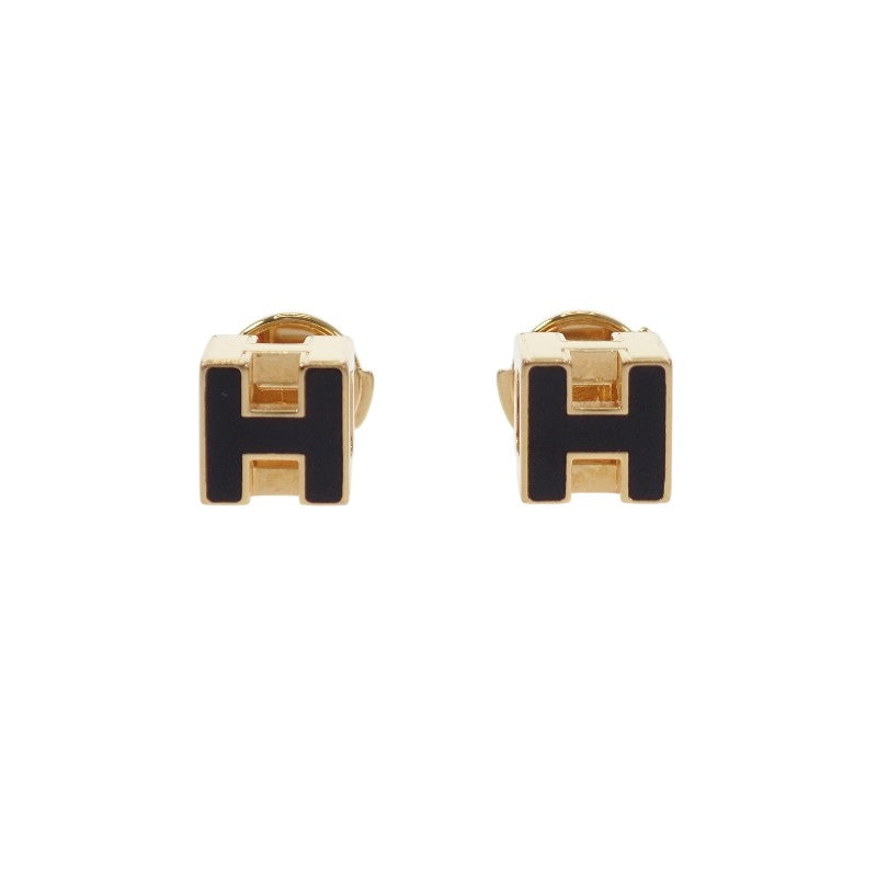 エルメス HERMES カージュドアッシュ Hキューブ H604005F ピアス メタル ブラック ゴールド金具 レディース【中古】【ABランク】