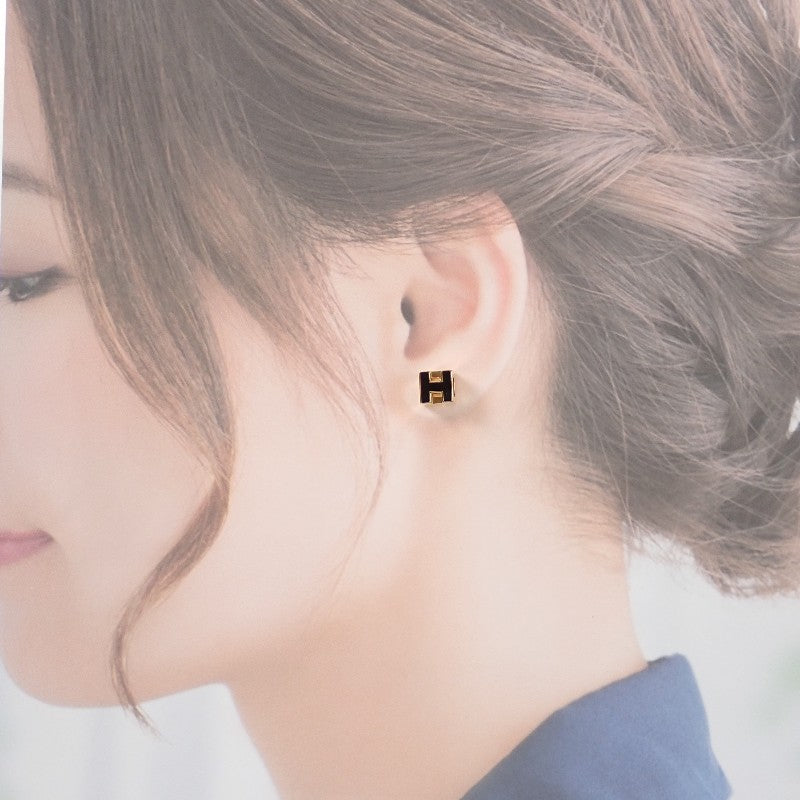 エルメス HERMES カージュドアッシュ Hキューブ H604005F ピアス メタル ブラック ゴールド金具 レディース【中古】【ABランク】