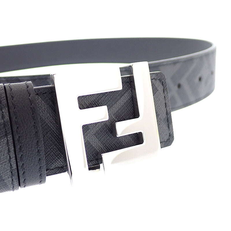 芬迪 FENDI FF方形皮帶 100 7C0424AGR9F0GXN 皮帶 皮革 黑色 銀色金屬 男士【中古】【A級品】