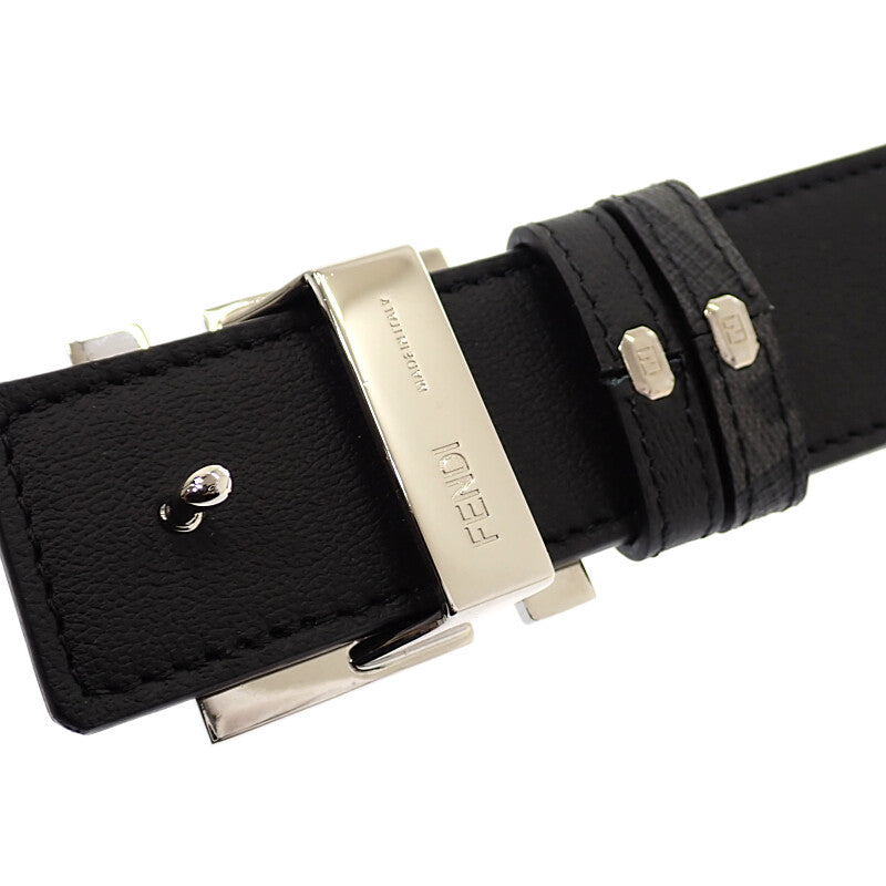 芬迪 FENDI FF方形皮帶 100 7C0424AGR9F0GXN 皮帶 皮革 黑色 銀色金屬 男士【中古】【A級品】