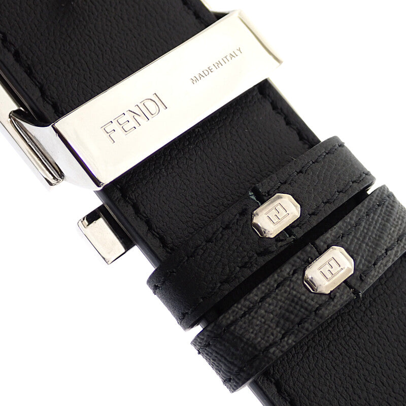 芬迪 FENDI FF方形皮帶 100 7C0424AGR9F0GXN 皮帶 皮革 黑色 銀色金屬 男士【中古】【A級品】