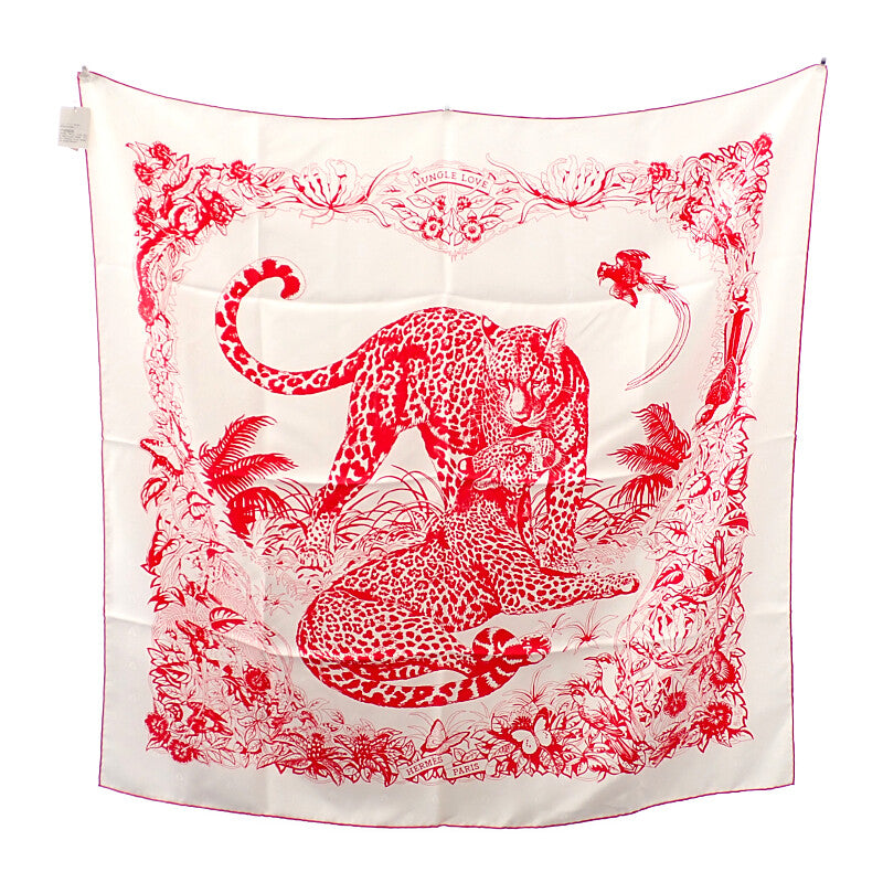 エルメス HERMES カレ90 JUNGLE LOVE 171876SC08 スカーフ シルク ホワイト ピンク レディース【中古】【SAランク】