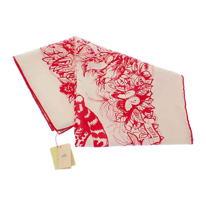 エルメス HERMES カレ90 JAUNGLE LOVE 171876SC08 スカーフ シルク ホワイト ピンク レディース【中古】【SAランク】