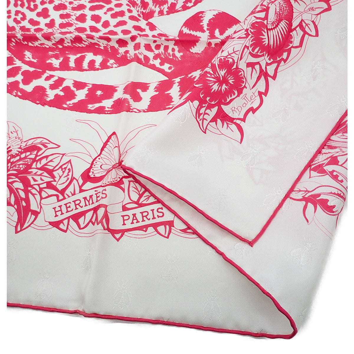 エルメス HERMES カレ90 JUNGLE LOVE 171876SC08 スカーフ シルク ホワイト ピンク レディース【中古】【SAランク】