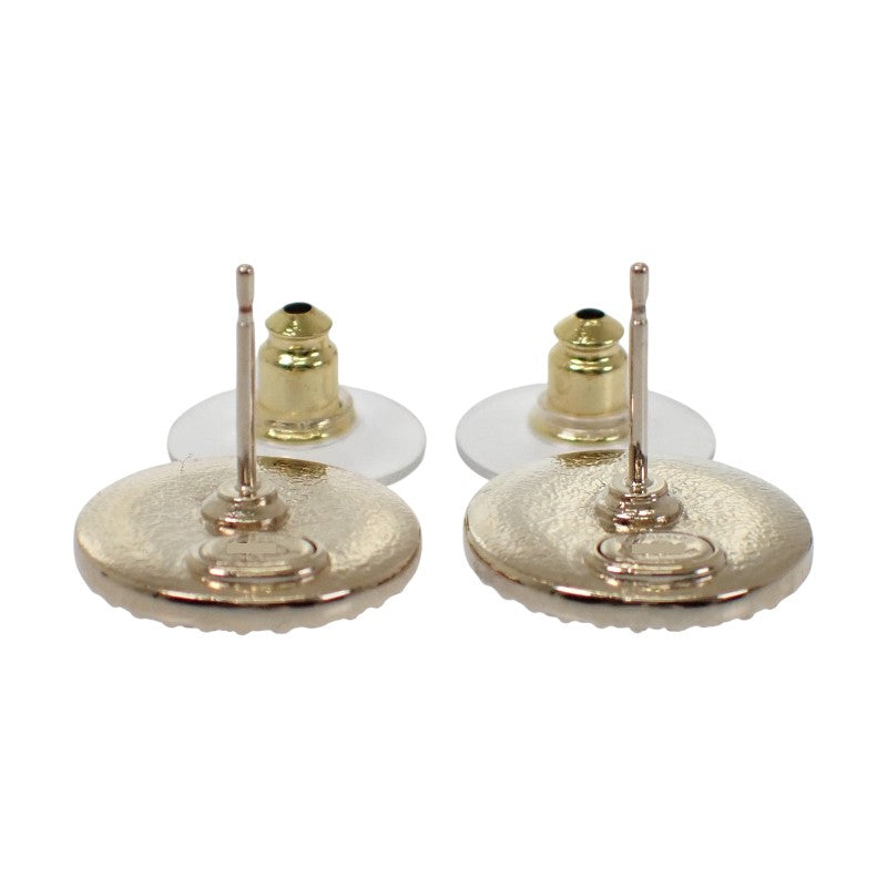 シャネル CHANEL CC ラウンド ABG409 ピアス メタル ストラス ブラック ゴールド レディース【中古】【Aランク】