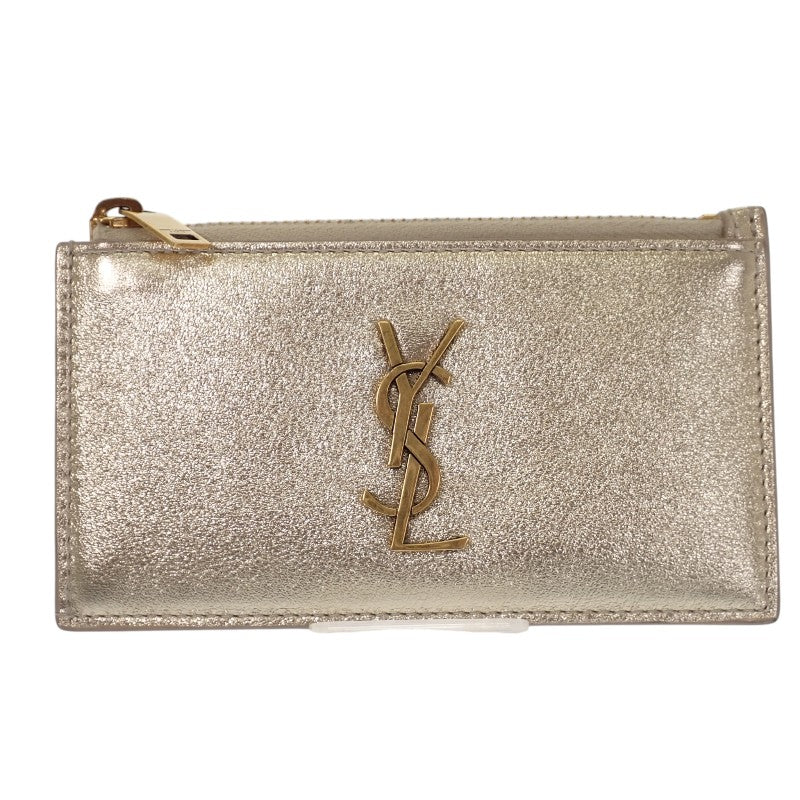 サンローラン SAINT LAURENT ジップト フラグメント カードケース 611558 カードケース レザー ゴールド ゴールド金具 レディース【中古】【ABランク】