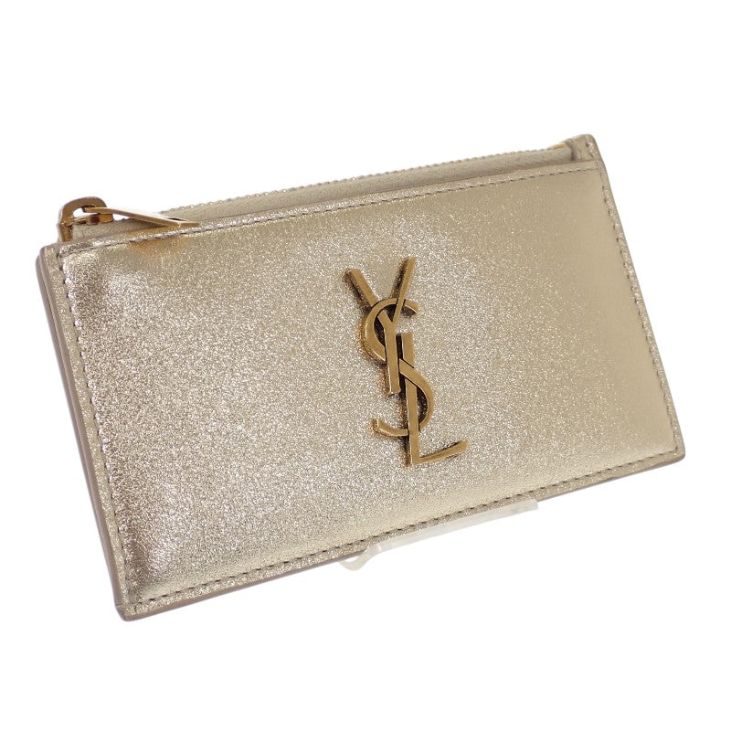 サンローラン SAINT LAURENT ジップト フラグメント カードケース 611558 カードケース レザー ゴールド ゴールド金具 レディース【中古】【ABランク】