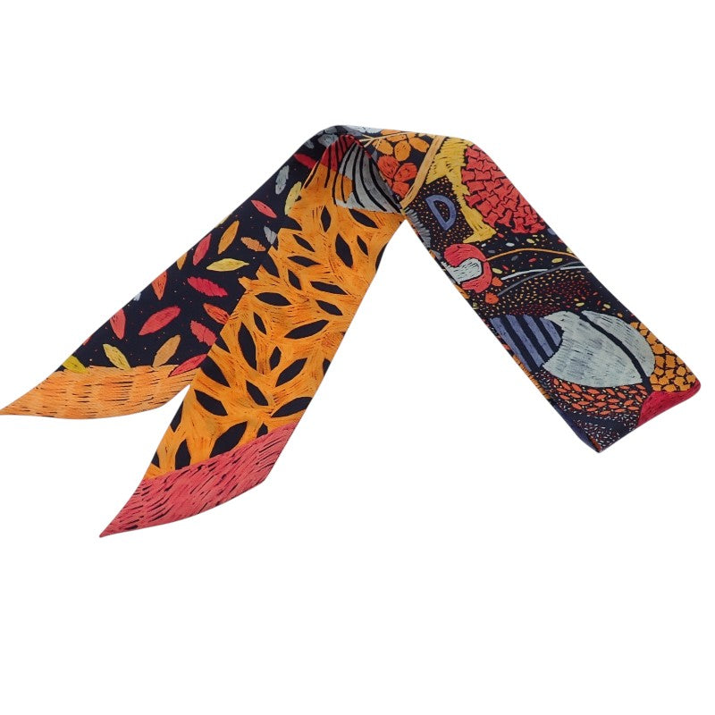 エルメス HERMES ツイリー Chacun Fait Son Nid スカーフ シルク ネイビー オレンジ レディース【中古】【Aランク】