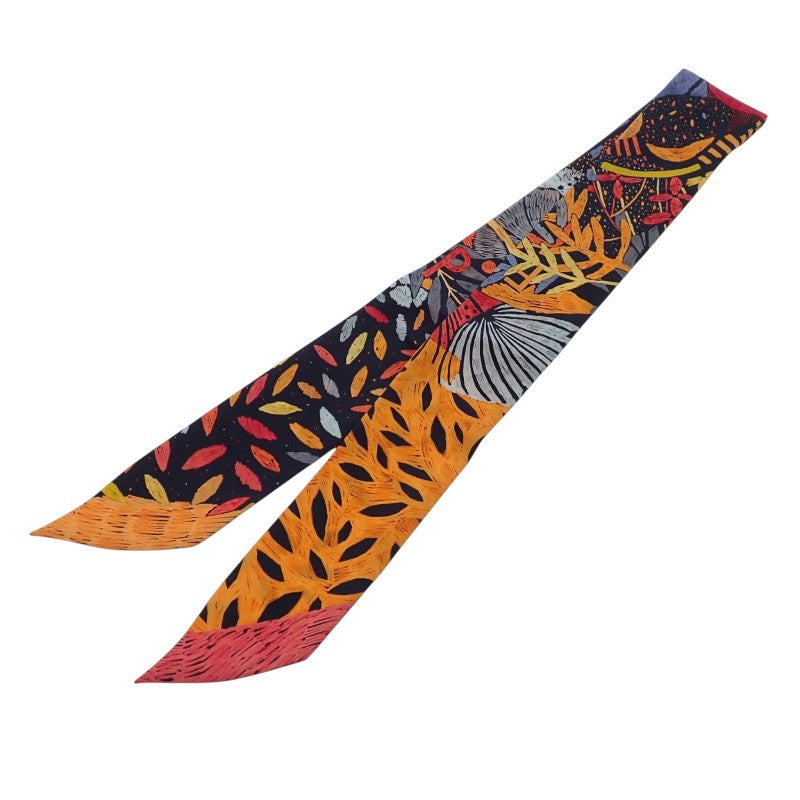 エルメス HERMES ツイリー Chacun Fait Son Nid スカーフ シルク ネイビー オレンジ レディース【中古】【Aランク】