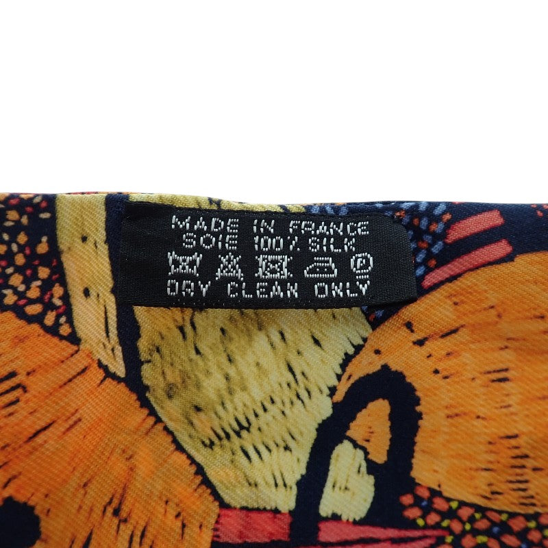 愛馬仕 HERMES Twilly Chacun Fait Son Nid 絲巾 絲綢 海軍藍 橘色 女士【中古】【A級】