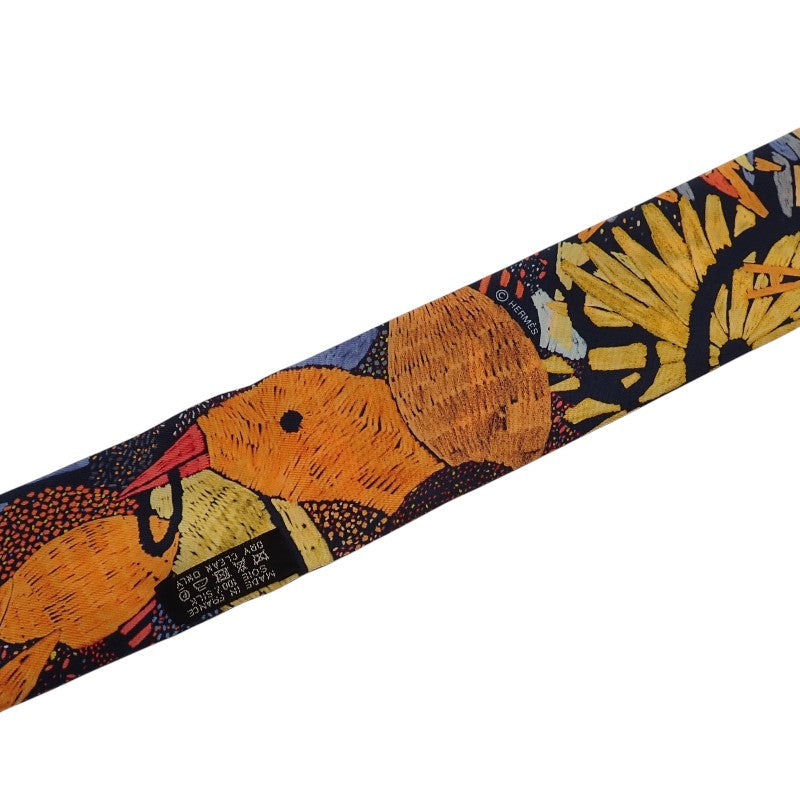 エルメス HERMES ツイリー Chacun Fait Son Nid スカーフ シルク ネイビー オレンジ レディース【中古】【Aランク】