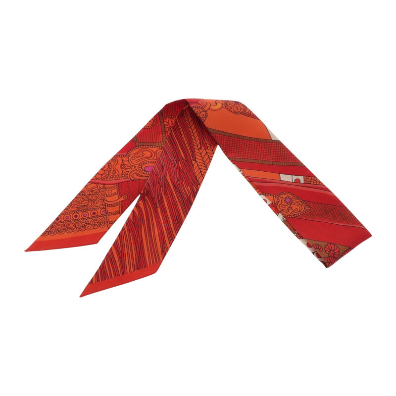 エルメス HERMES ツイリー SELLE DE DIGNITAIRE スカーフ シルク オレンジ レッド レディース【中古】【ABランク】