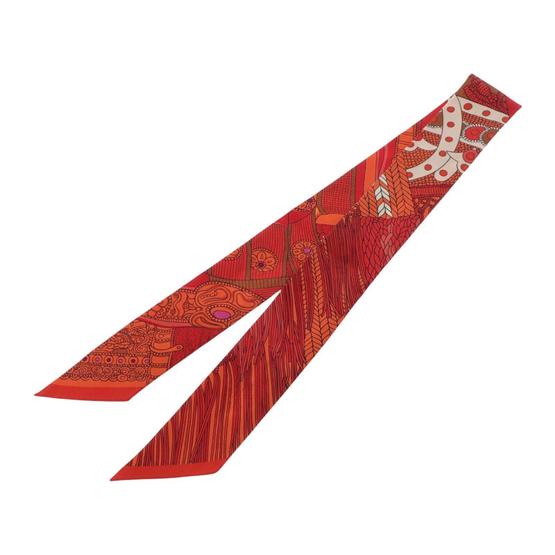 エルメス HERMES ツイリー SELLE DE DIGNITAIRE スカーフ シルク オレンジ レッド レディース【中古】【ABランク】