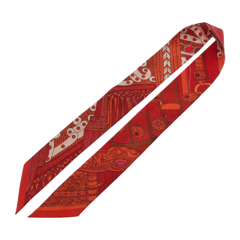 エルメス HERMES ツイリー SELLE DE DIGNITAIRE スカーフ シルク オレンジ レッド レディース【中古】【ABランク】