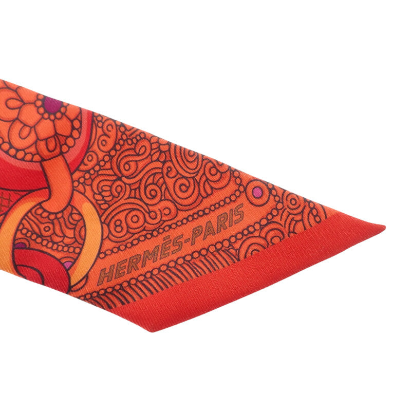 エルメス HERMES ツイリー SELLE DE DIGNITAIRE スカーフ シルク オレンジ レッド レディース【中古】【ABランク】
