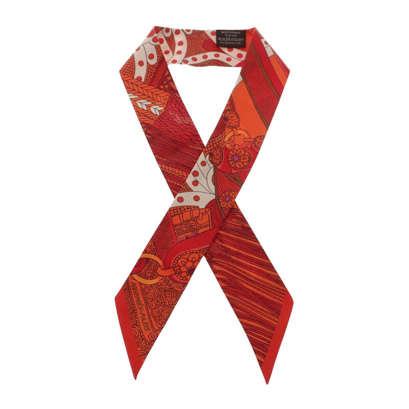 エルメス HERMES ツイリー SELLE DE DIGNITAIRE スカーフ シルク オレンジ レッド レディース【中古】【ABランク】