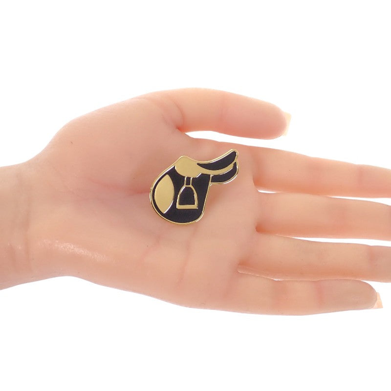 愛馬仕 HERMES A Cheval 絲巾環 金屬 黑色 金色金屬件 女士【中古】【A級品】