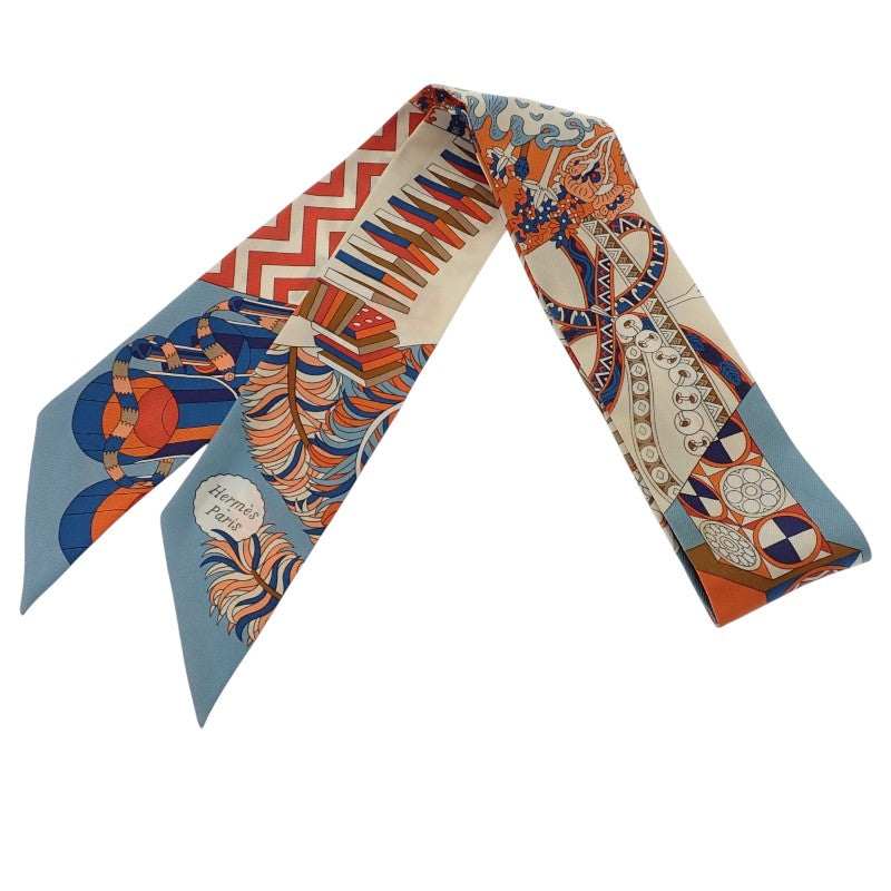 エルメス HERMES ツイリー De l'Ombrelle aux Duels Vieux 杖傘と決闘 スカーフ シルク ブルー レディース【中古】【ABランク】