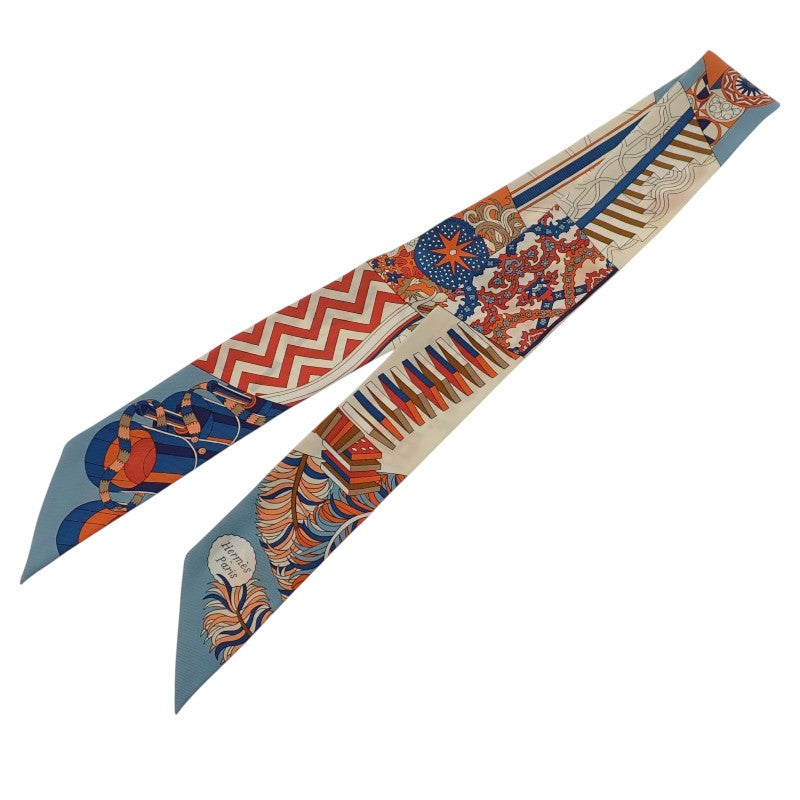 エルメス HERMES ツイリー De l'Ombrelle aux Duels Vieux 杖傘と決闘 スカーフ シルク ブルー レディース【中古】【ABランク】