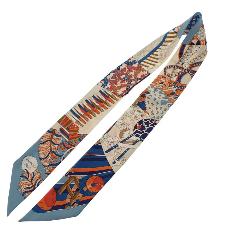 エルメス HERMES ツイリー De l'Ombrelle aux Duels Vieux 杖傘と決闘 スカーフ シルク ブルー レディース【中古】【ABランク】
