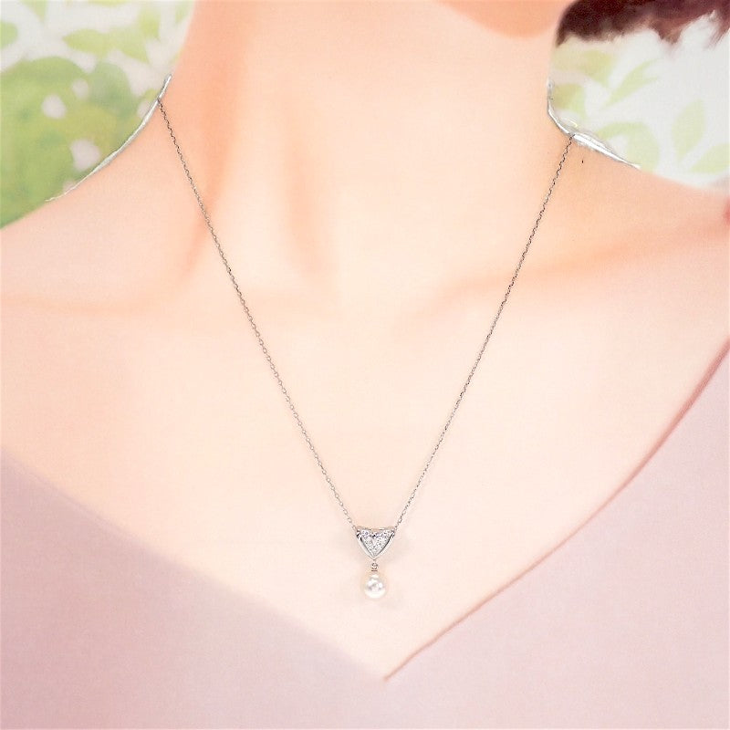 MIKIMOTO 御木本 Akoya 珍珠吊墜項鍊 18K 白金 Akoya 珍珠 鑽石 女士【中古】【A級】