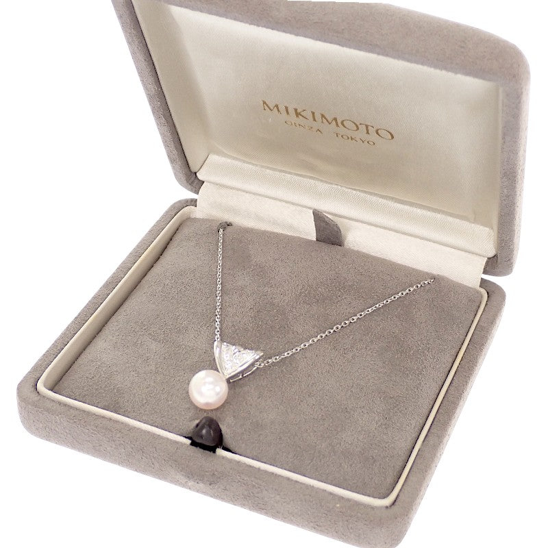 MIKIMOTO 御木本 Akoya 珍珠吊墜項鍊 18K 白金 Akoya 珍珠 鑽石 女士【中古】【A級】