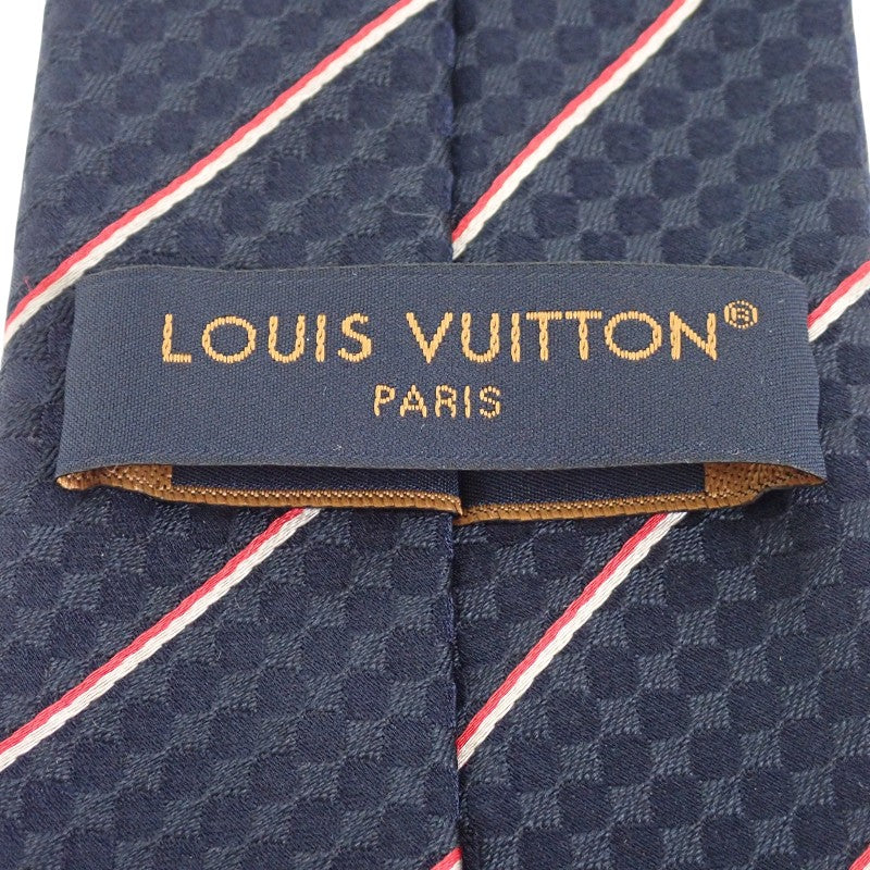 ルイヴィトン LOUIS VUITTON クラヴァット・エク M78755 ネクタイ シルク ネイビー レッド メンズ【中古】【Aランク】