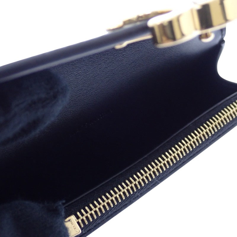 セリーヌ CELINE トリオンフフラップ付き ロングカードホルダー 10P073DPV.38NO コインケース カーフ ブラック ゴールド金具 レディース【中古】【Aランク】