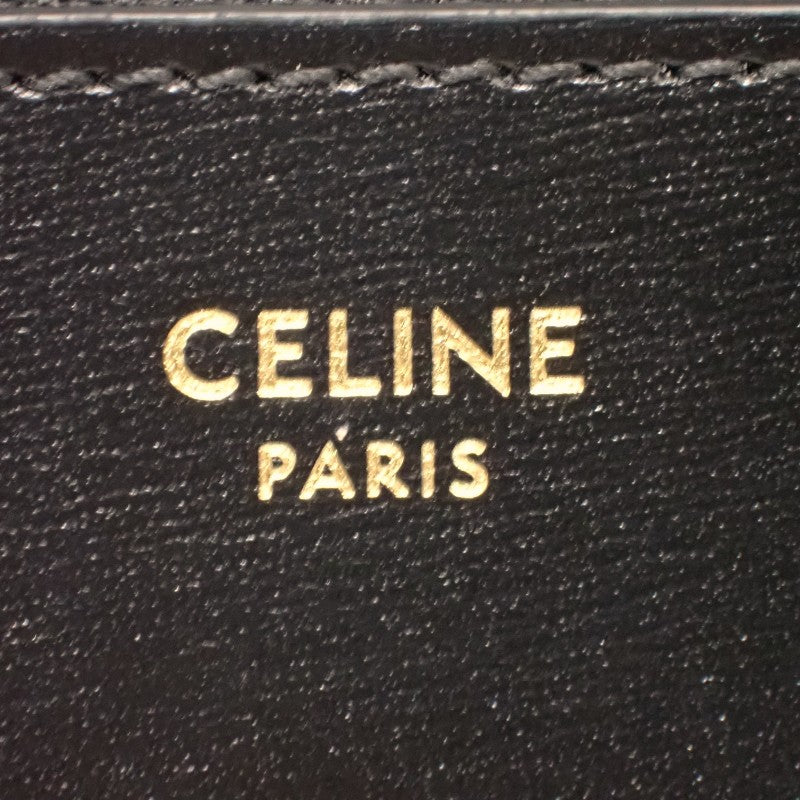 セリーヌ CELINE トリオンフフラップ付き ロングカードホルダー 10P073DPV.38NO コインケース カーフ ブラック ゴールド金具 レディース【中古】【Aランク】