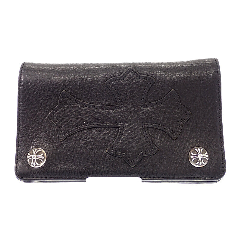 クロムハーツ CHROME HEARTS 1ジップ クロスボールボタン レザーウォレット 二つ折り財布 レザー ブラック メンズ【中古】【ABランク】