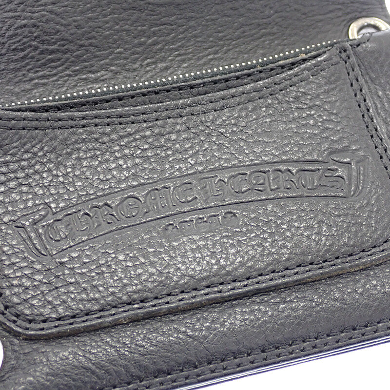 クロムハーツ CHROME HEARTS 1ジップ クロスボールボタン レザーウォレット 二つ折り財布 レザー ブラック メンズ【中古】【ABランク】