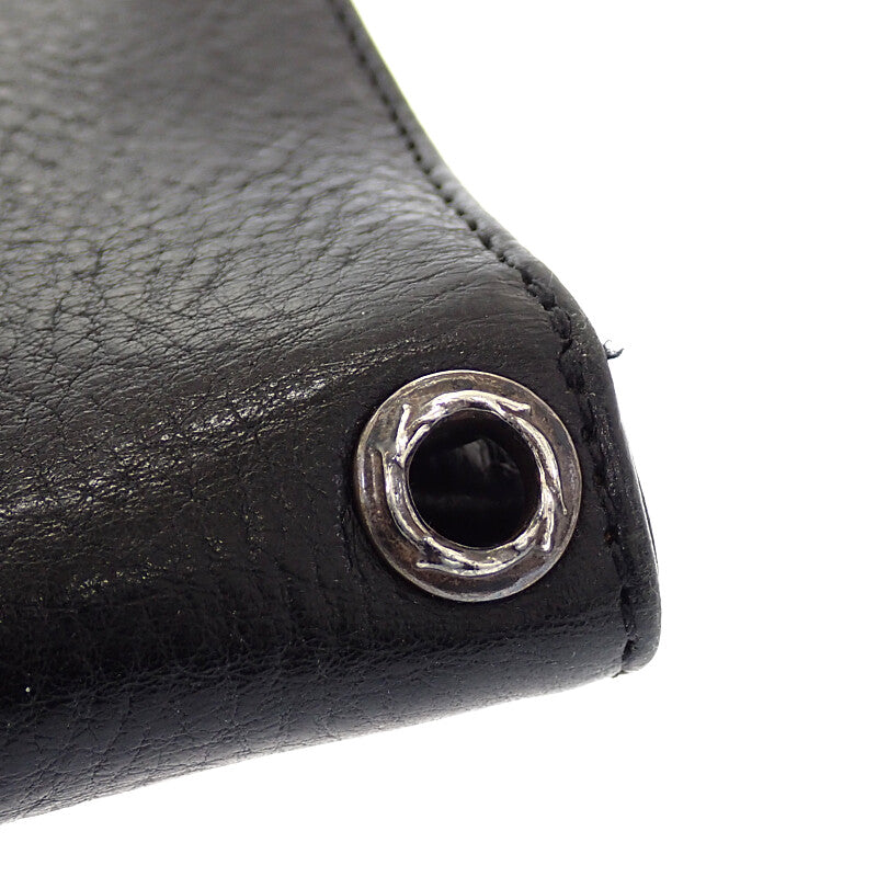 クロムハーツ CHROME HEARTS 1ジップ クロスボールボタン レザーウォレット 二つ折り財布 レザー ブラック メンズ【中古】【ABランク】