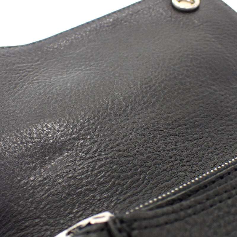 クロムハーツ CHROME HEARTS 1ジップ クロスボールボタン レザーウォレット 二つ折り財布 レザー ブラック メンズ【中古】【ABランク】