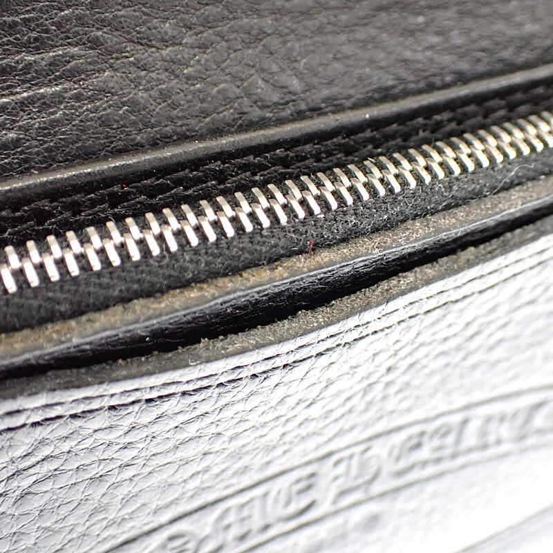 クロムハーツ CHROME HEARTS 1ジップ クロスボールボタン レザーウォレット 二つ折り財布 レザー ブラック メンズ【中古】【ABランク】