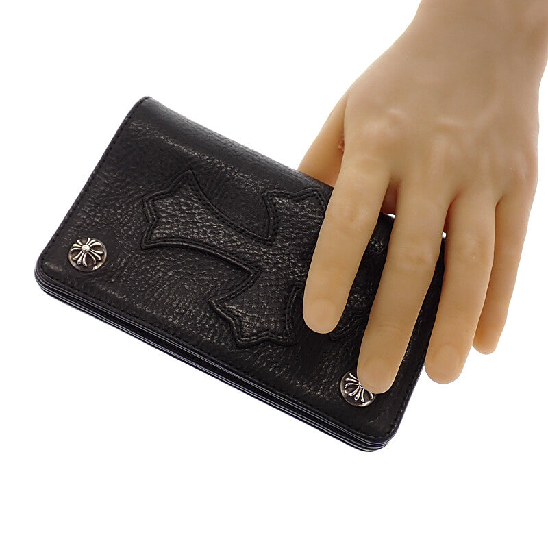 クロムハーツ CHROME HEARTS 1ジップ クロスボールボタン レザーウォレット 二つ折り財布 レザー ブラック メンズ【中古】【ABランク】