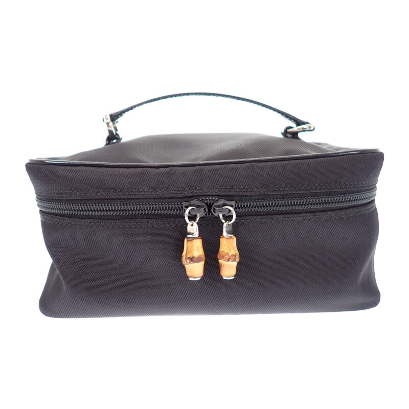 グッチ GUCCI バンブーバニティ 032_1956_0150 ハンドバッグ ナイロン カーフ ブラック シルバー金具 メンズ レディース【中古】【ABランク】