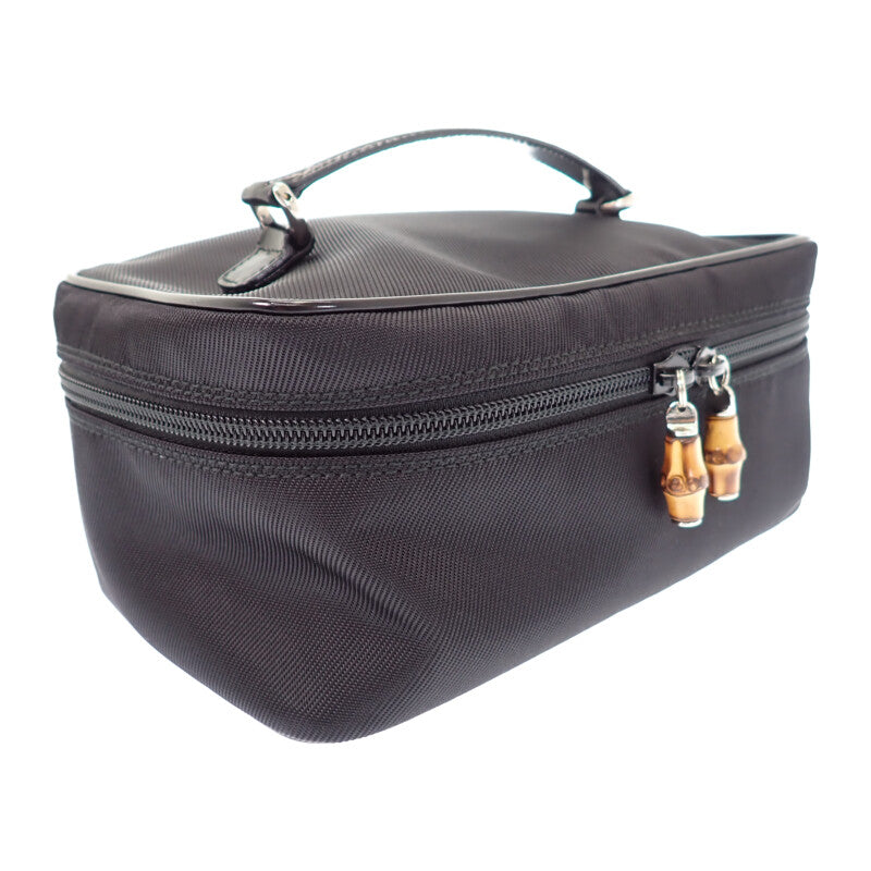 グッチ GUCCI バンブーバニティ 032_1956_0150 ハンドバッグ ナイロン カーフ ブラック シルバー金具 メンズ レディース【中古】【ABランク】