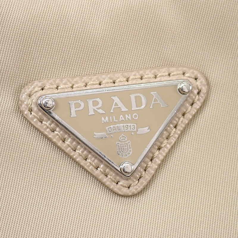 PRADA 普拉達 Re-Nylon包 1BH204 兩用包 手提包 肩背包 尼龍 米色 銀色金屬件 女款【中古】【A級】