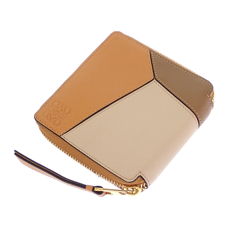 ロエベ LOEWE パズルスクエアジップウォレット C510M88X04 二つ折り財布 カーフ ブラウン レディース【中古】【ABランク】