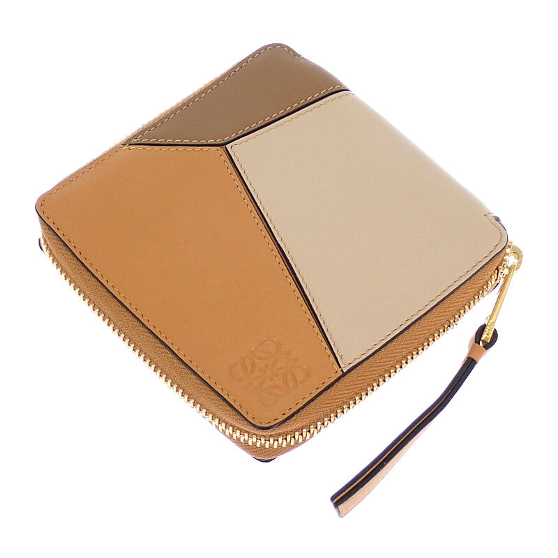 ロエベ LOEWE パズルスクエアジップウォレット C510M88X04 二つ折り財布 カーフ ブラウン レディース【中古】【ABランク】