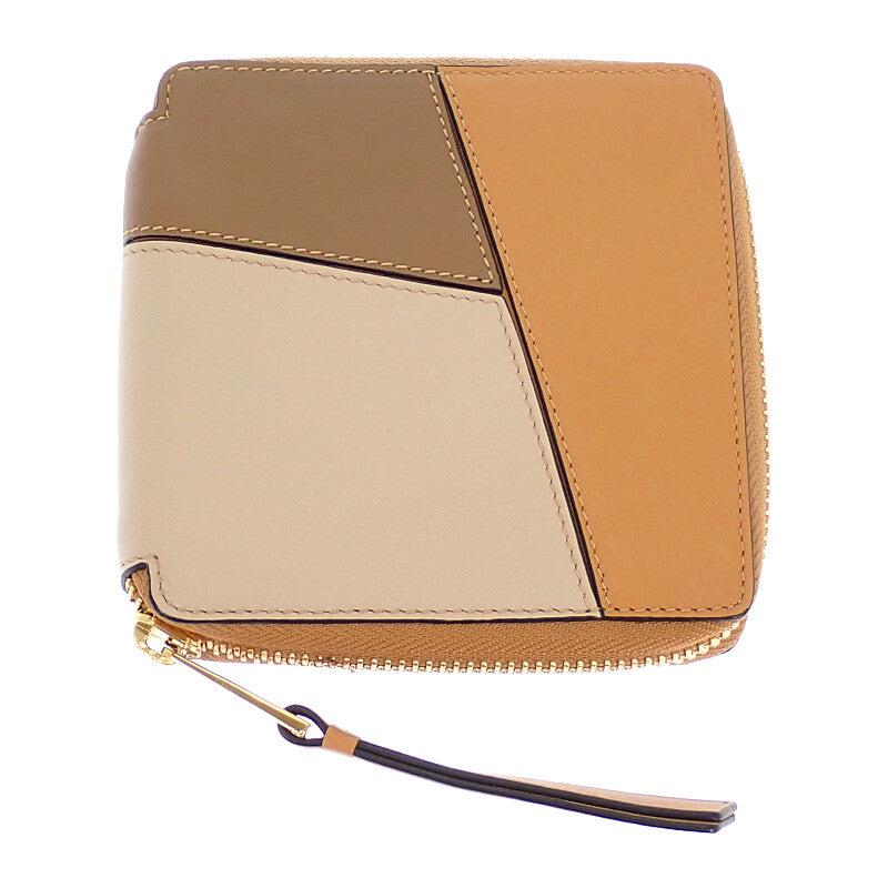ロエベ LOEWE パズルスクエアジップウォレット C510M88X04 二つ折り財布 カーフ ブラウン レディース【中古】【ABランク】