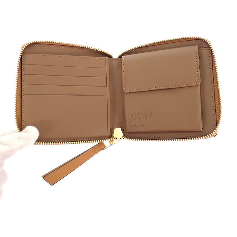 ロエベ LOEWE パズルスクエアジップウォレット C510M88X04 二つ折り財布 カーフ ブラウン レディース【中古】【ABランク】