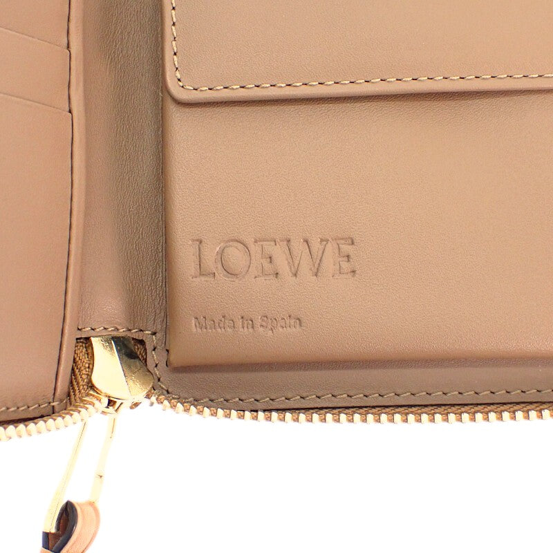 ロエベ LOEWE パズルスクエアジップウォレット C510M88X04 二つ折り財布 カーフ ブラウン レディース【中古】【ABランク】